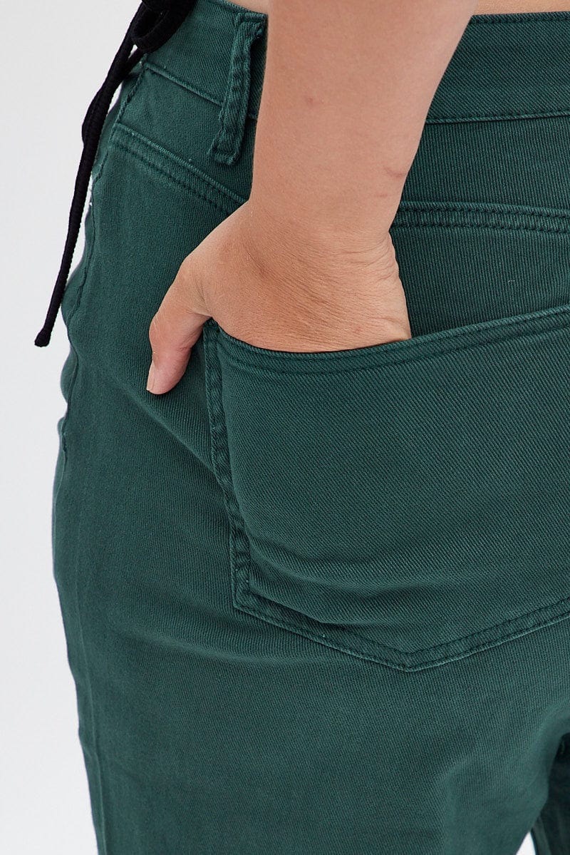 Green Flare Denim Jeans High Rise