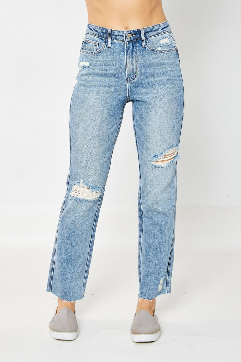 Judy Blue High Waist Rigid Magic Destroy Straight Denim Jeans 88736
