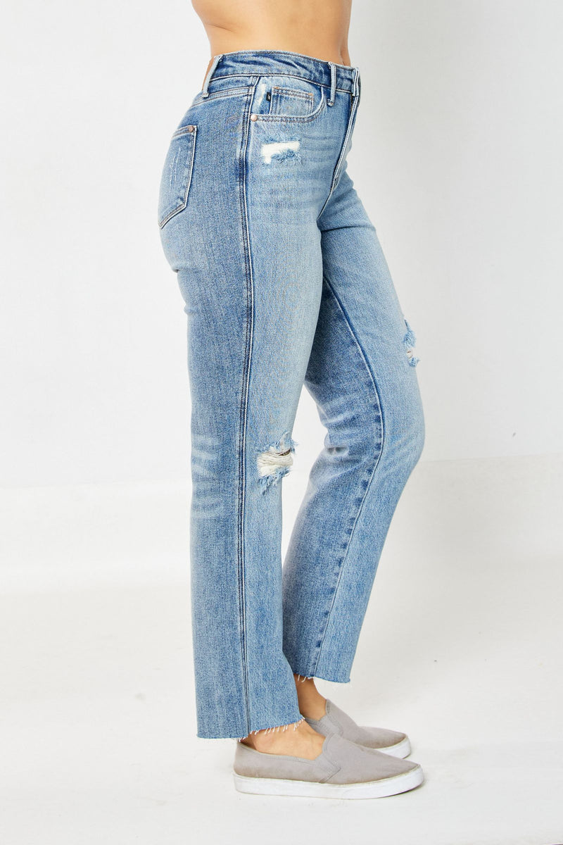 Judy Blue High Waist Rigid Magic Destroy Straight Denim Jeans 88736