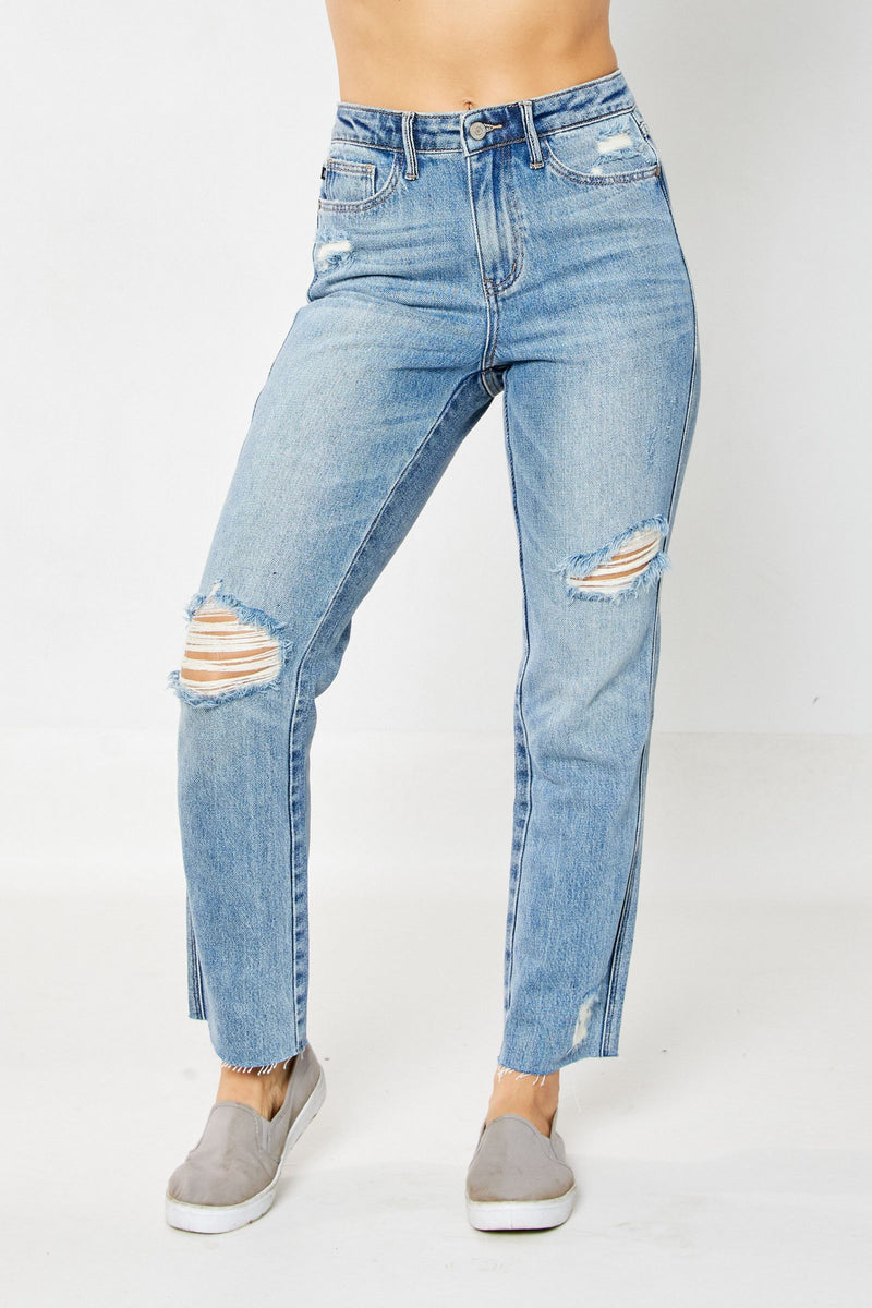 Judy Blue High Waist Rigid Magic Destroy Straight Denim Jeans 88736