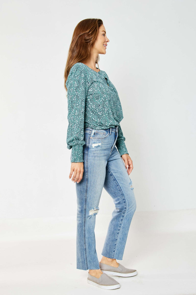 Judy Blue High Waist Rigid Magic Destroy Straight Denim Jeans 88736