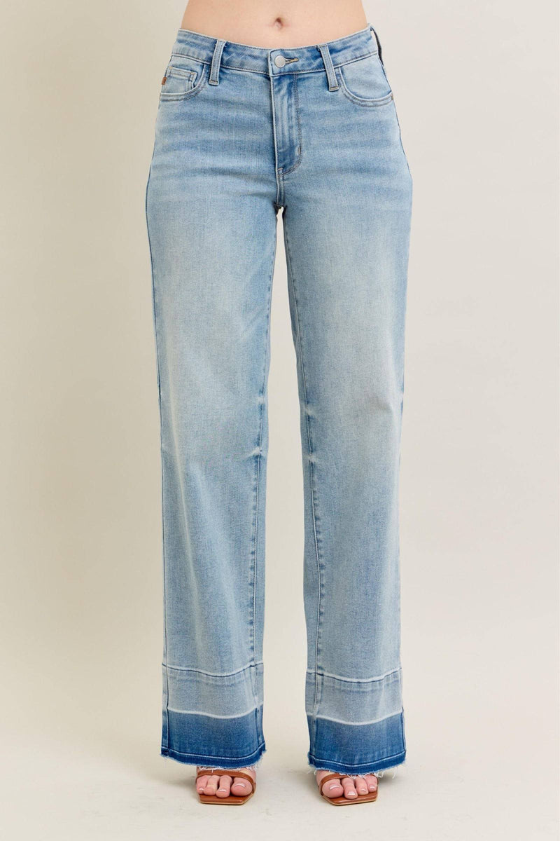 Judy Blue Mid Rise Release Hem Wide Leg Denim Jeans 88935