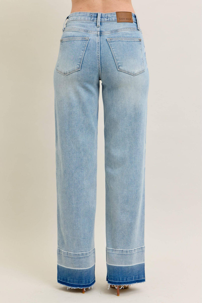 Judy Blue Mid Rise Release Hem Wide Leg Denim Jeans 88935