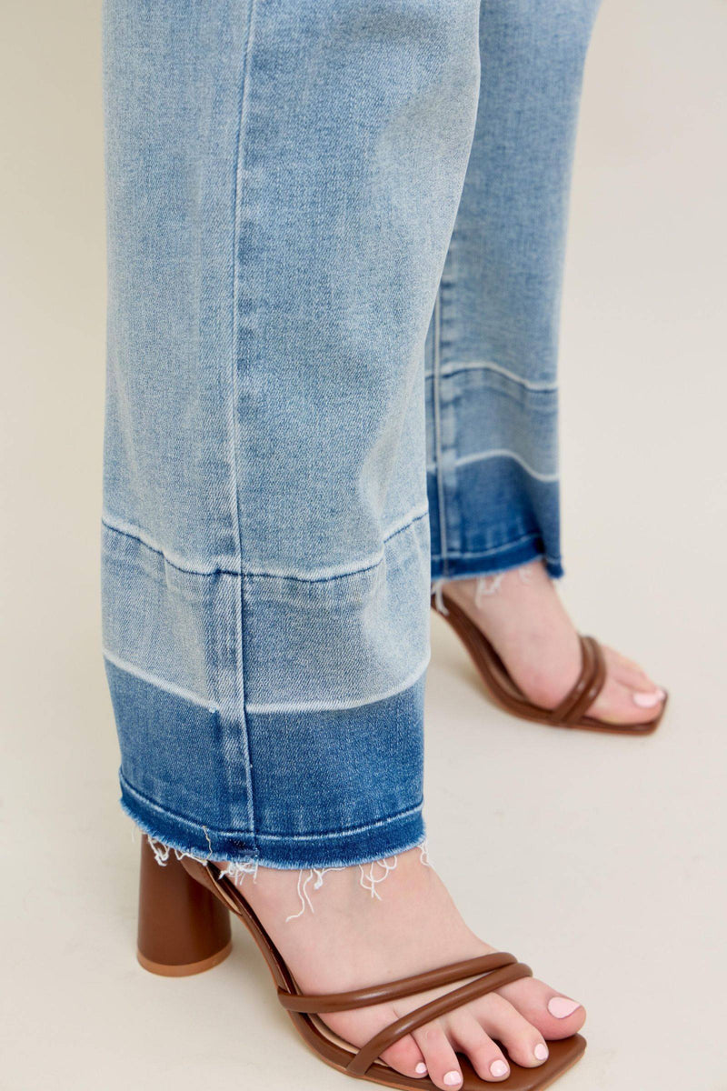 Judy Blue Mid Rise Release Hem Wide Leg Denim Jeans 88935