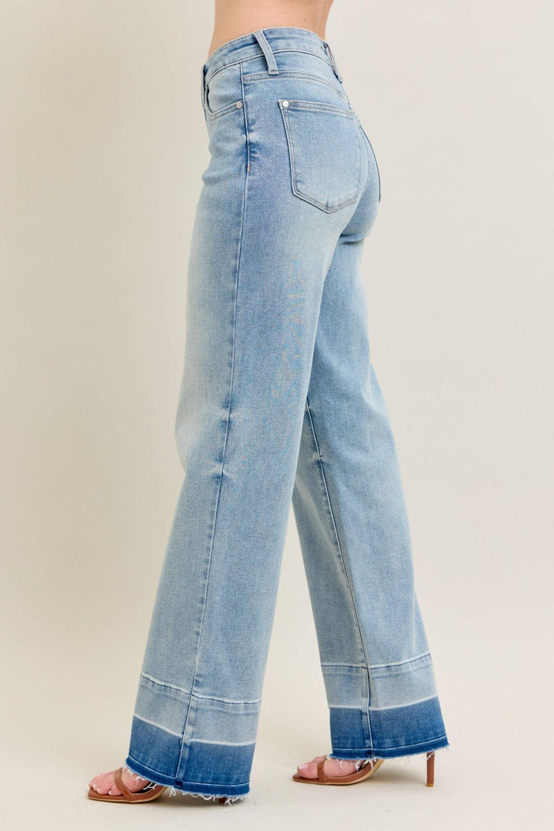 Judy Blue Mid Rise Release Hem Wide Leg Denim Jeans 88935