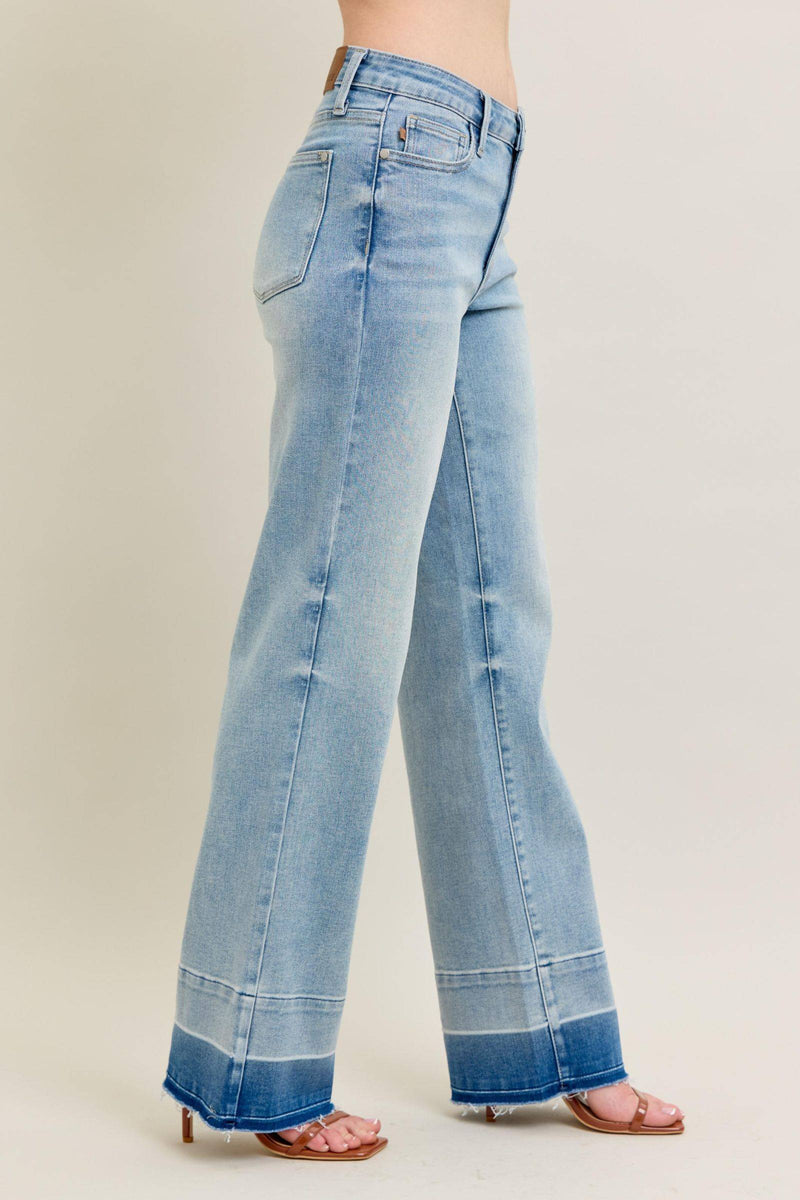 Judy Blue Mid Rise Release Hem Wide Leg Denim Jeans 88935