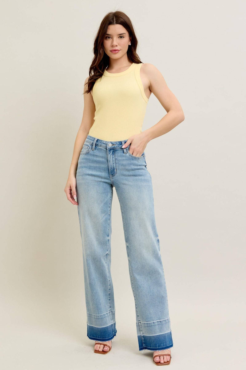 Judy Blue Mid Rise Release Hem Wide Leg Denim Jeans 88935