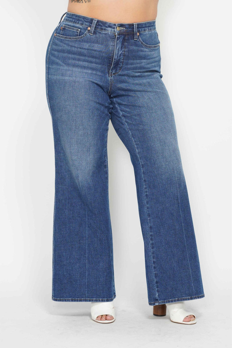 Judy Blue High Waist Tummy Control Retro Wide Leg Denim Jeans 88847