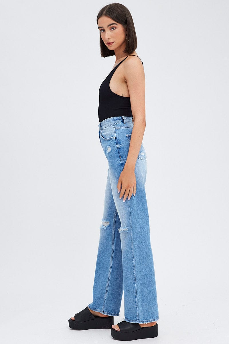 Blue Wide Leg Denim Jeans High rise