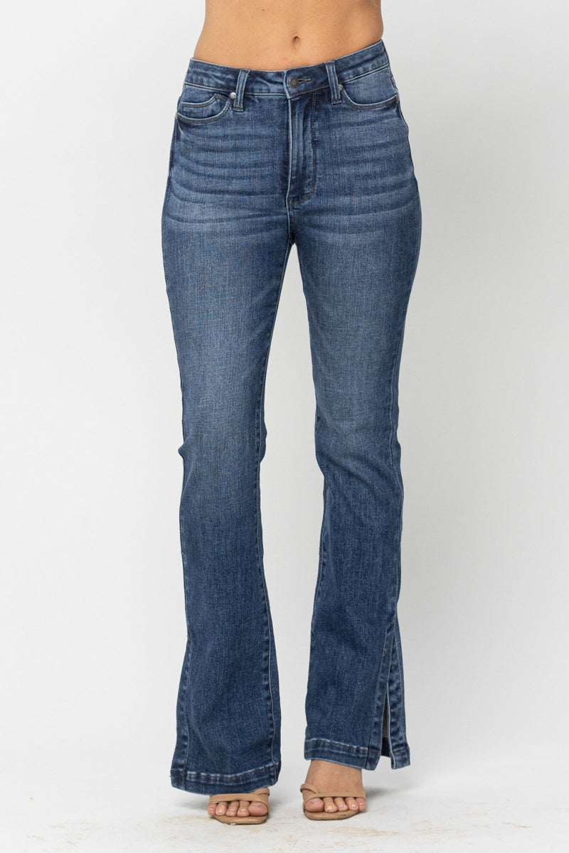 Judy Blue High Waist Tummy Control Top w/ SS Hemmed Slim Bootcut Denim Jeans 88476