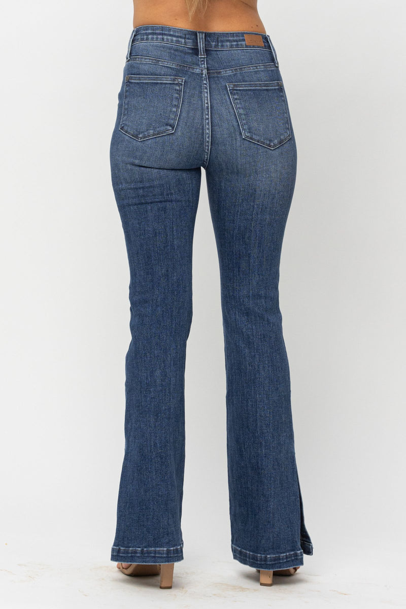 Judy Blue High Waist Tummy Control Top w/ SS Hemmed Slim Bootcut Denim Jeans 88476