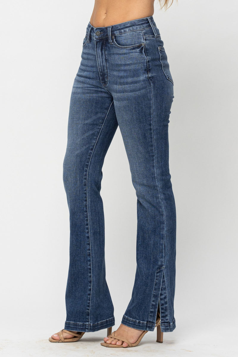 Judy Blue High Waist Tummy Control Top w/ SS Hemmed Slim Bootcut Denim Jeans 88476