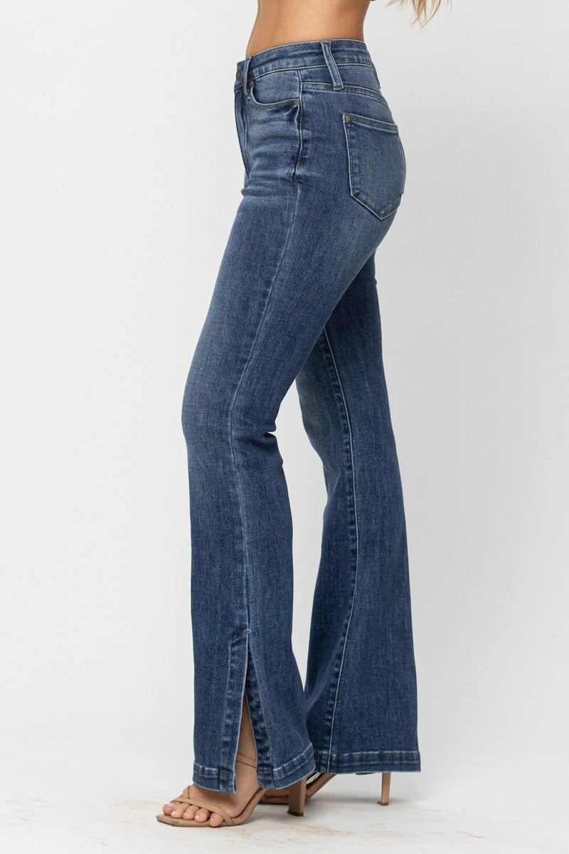 Judy Blue High Waist Tummy Control Top w/ SS Hemmed Slim Bootcut Denim Jeans 88476