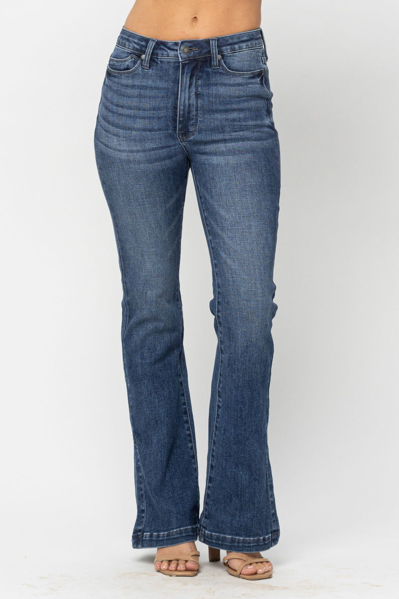 Judy Blue High Waist Tummy Control Top w/ SS Hemmed Slim Bootcut Denim Jeans 88476