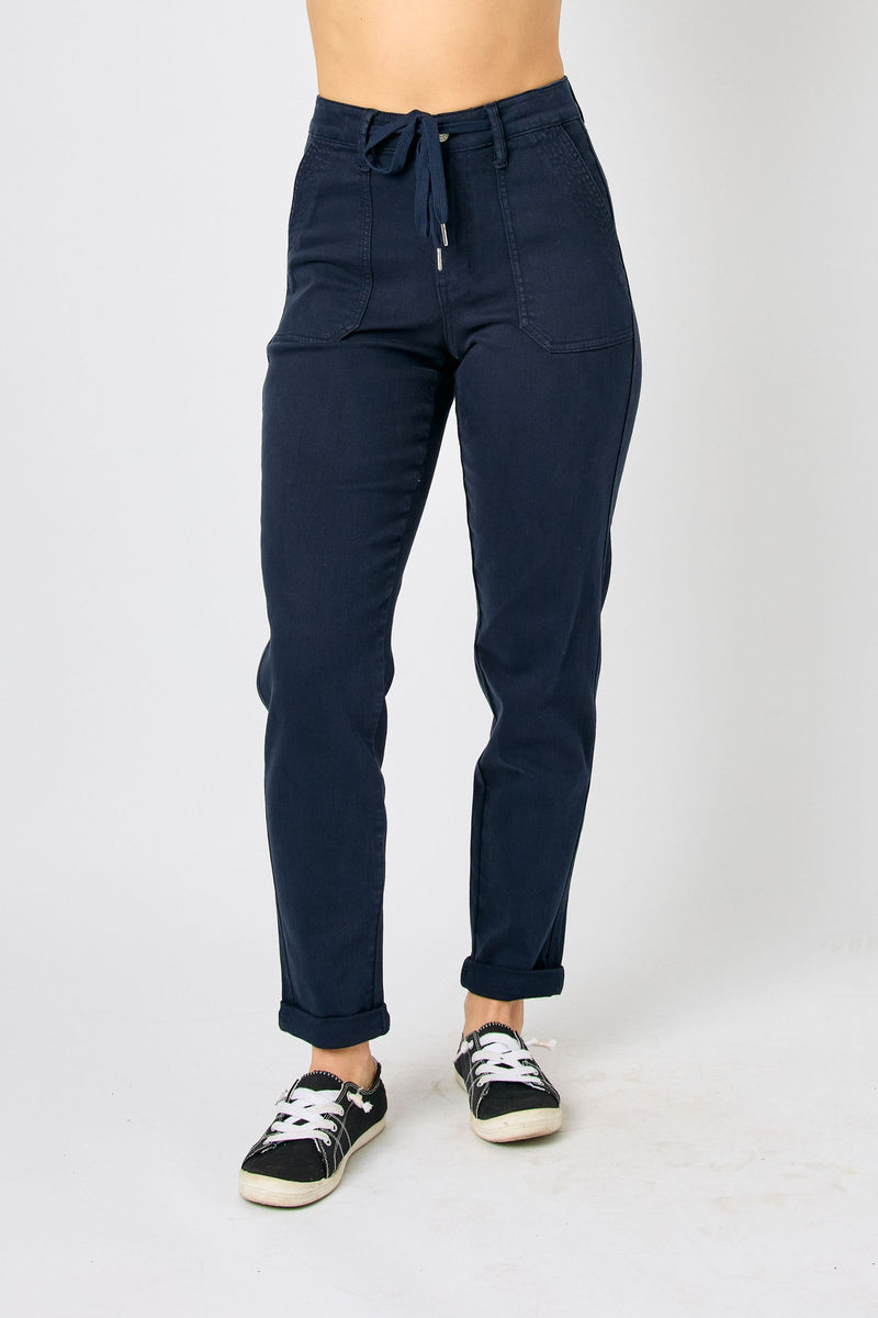 Judy Blue High Waist Garment Dyed Navy Cuffed Jogger Denim Jeans 88813