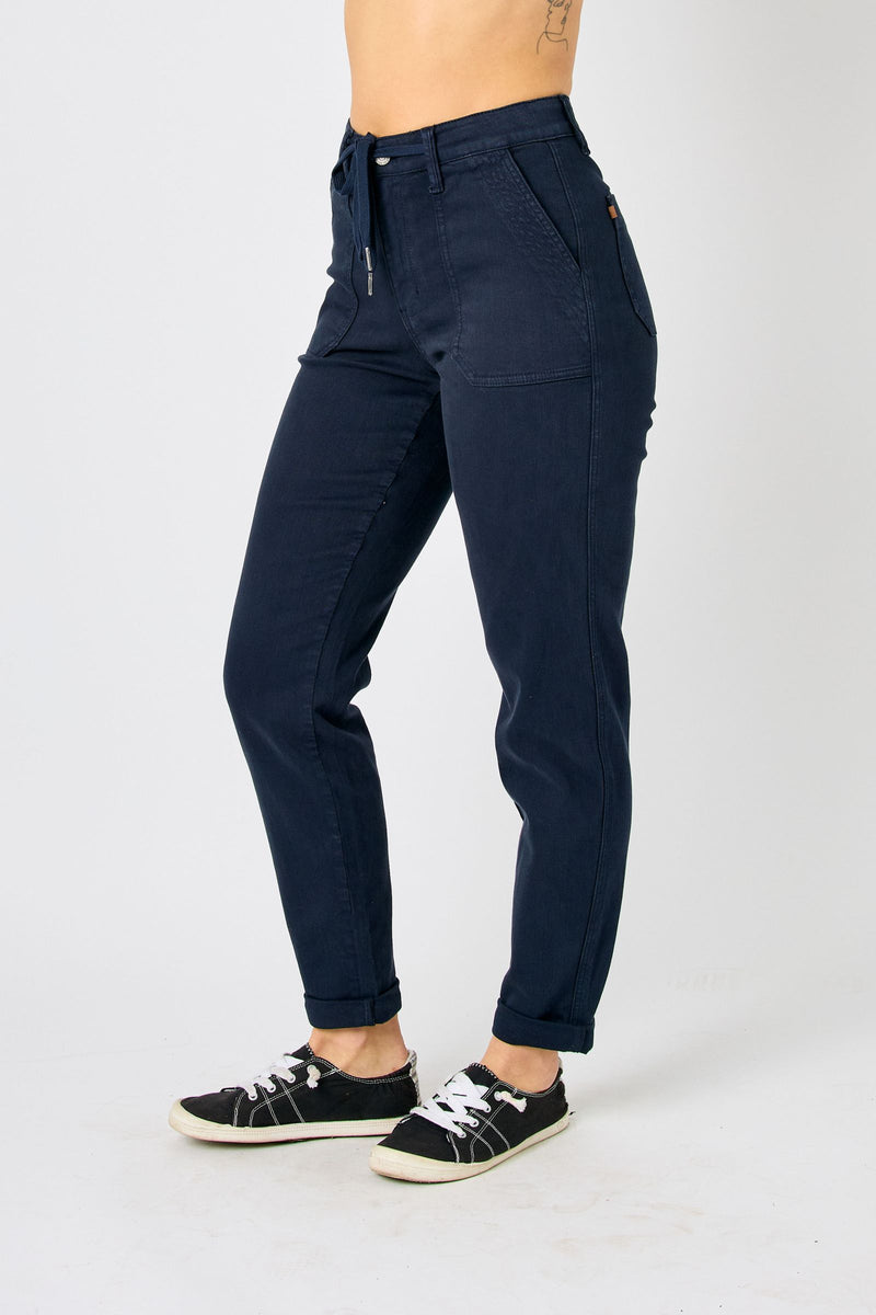 Judy Blue High Waist Garment Dyed Navy Cuffed Jogger Denim Jeans 88813