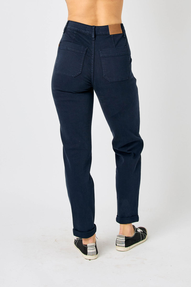Judy Blue High Waist Garment Dyed Navy Cuffed Jogger Denim Jeans 88813