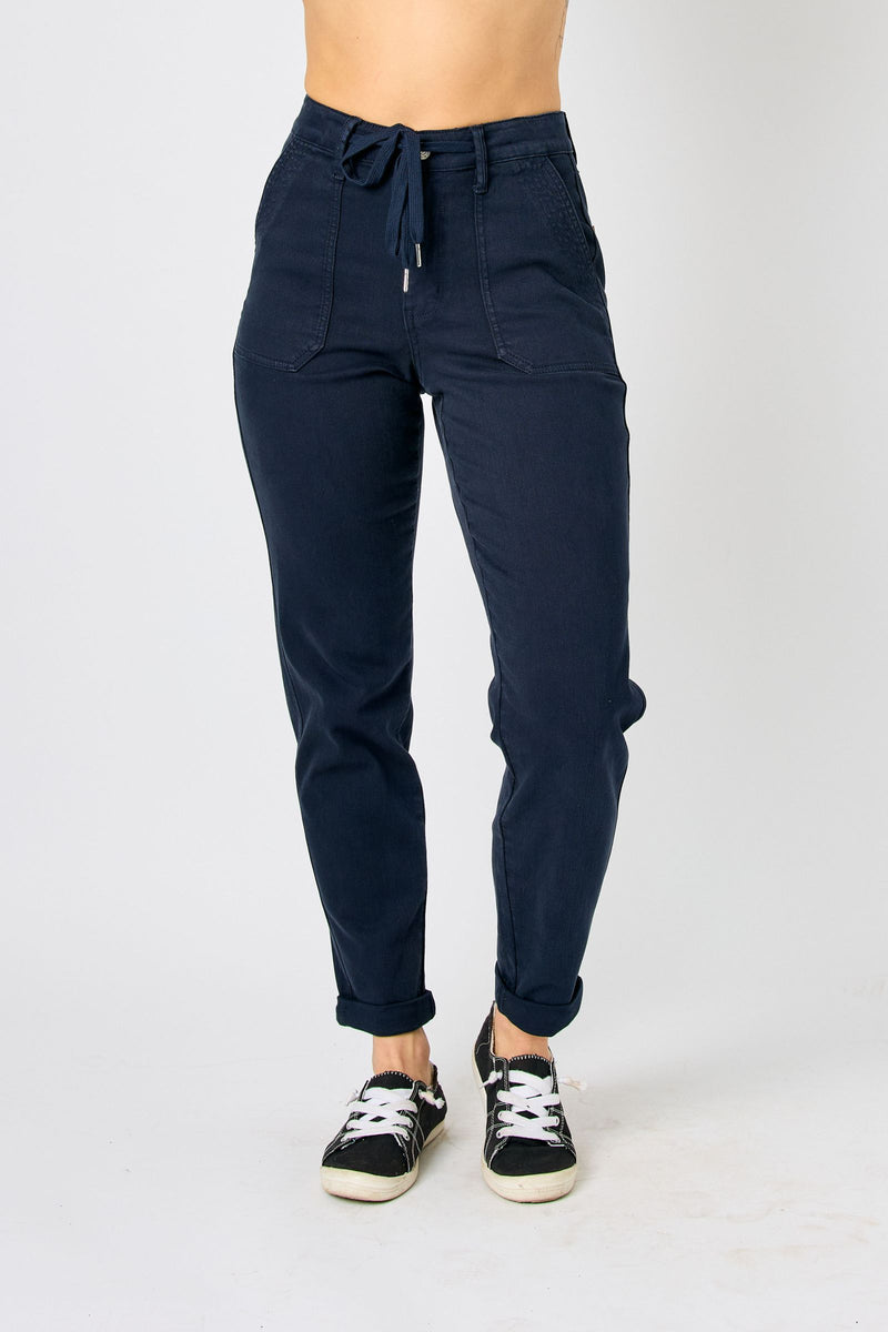 Judy Blue High Waist Garment Dyed Navy Cuffed Jogger Denim Jeans 88813