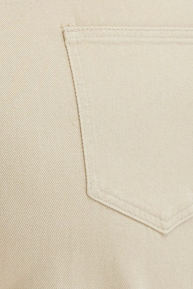 Beige Wide Leg Denim Jeans High Rise