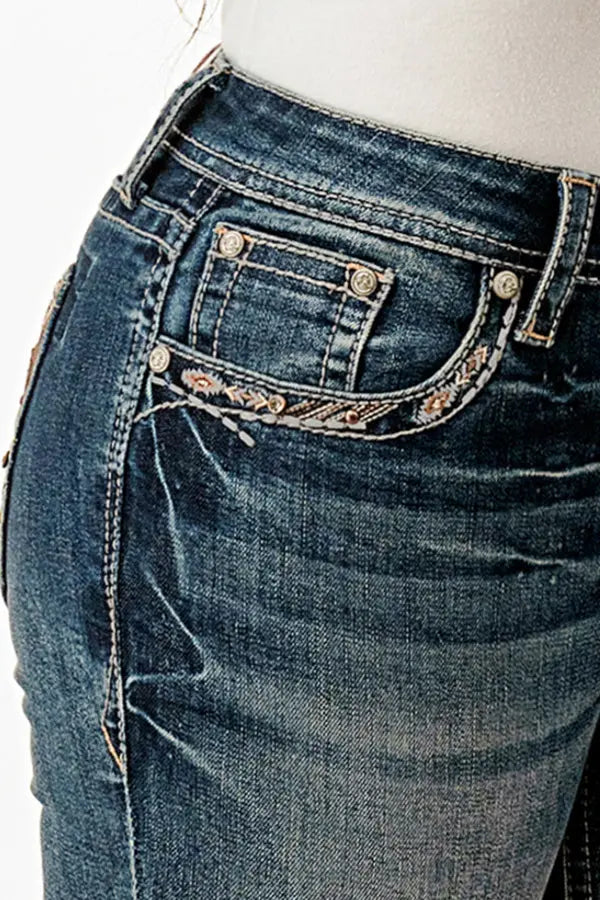 Cow Hide Trim Mid Rise  Bootcut Jeans