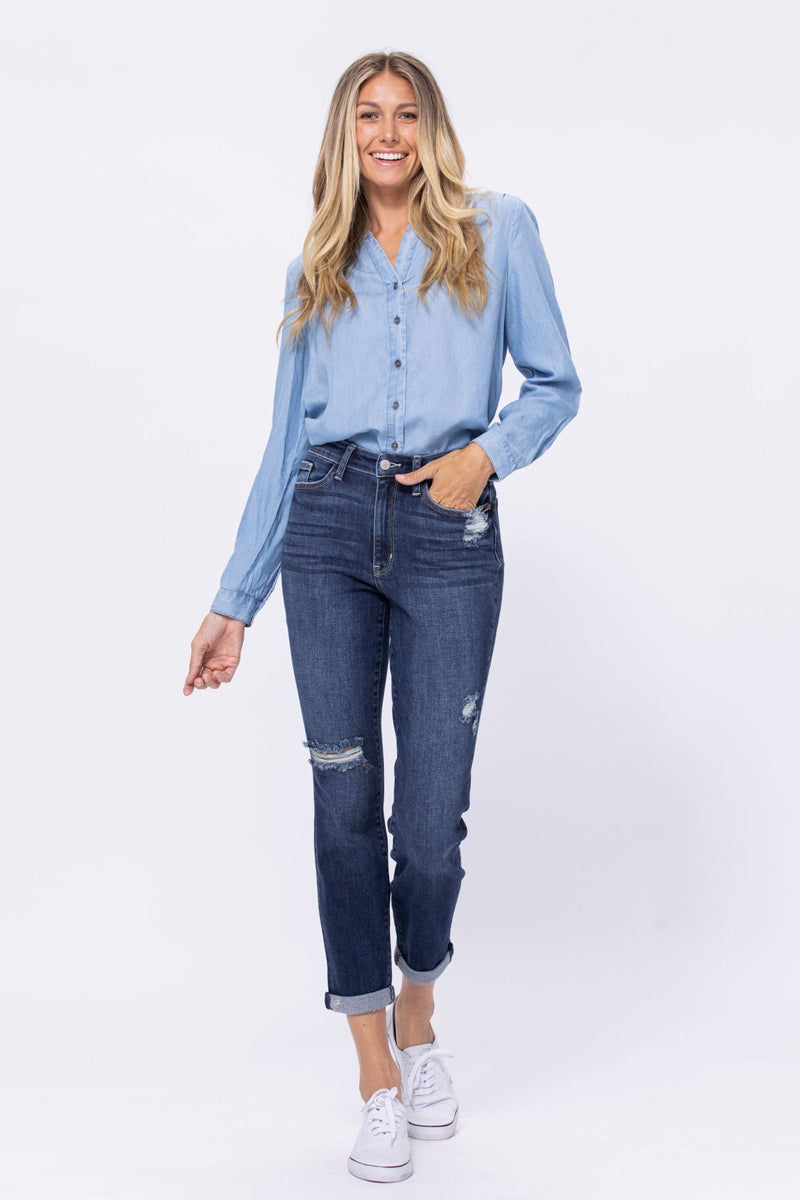 Judy Blue High Rise Destroy Boyfriend Denim Jeans 82328