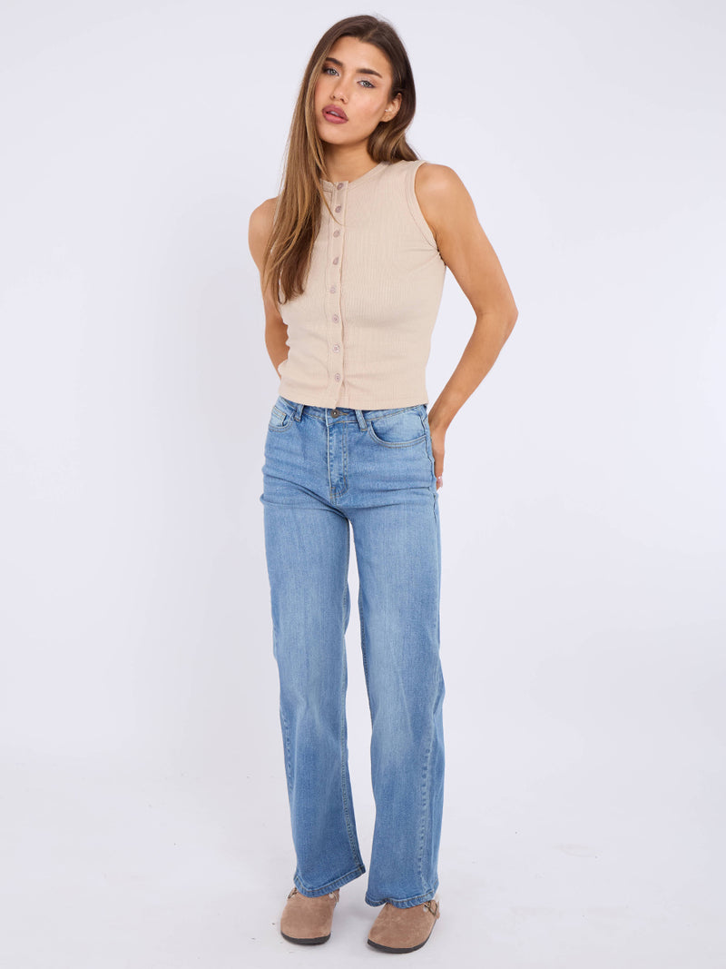 Straight Leg Denim Jeans With Bow Detail