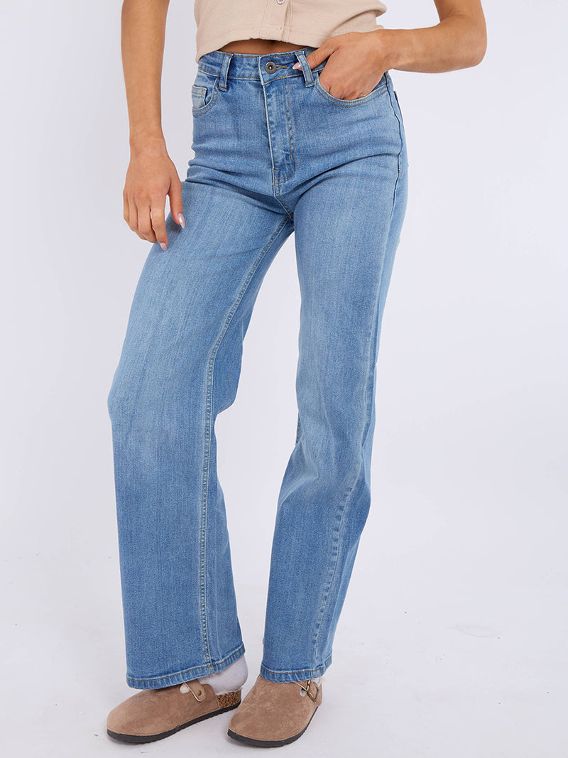 Straight Leg Denim Jeans With Bow Detail