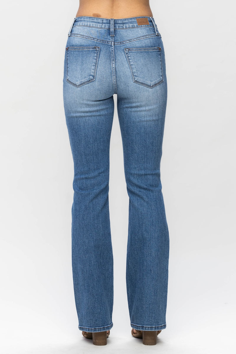 Judy Blue Mid Rise Plaid Patch Detail Bootcut Denim Jeans 88696