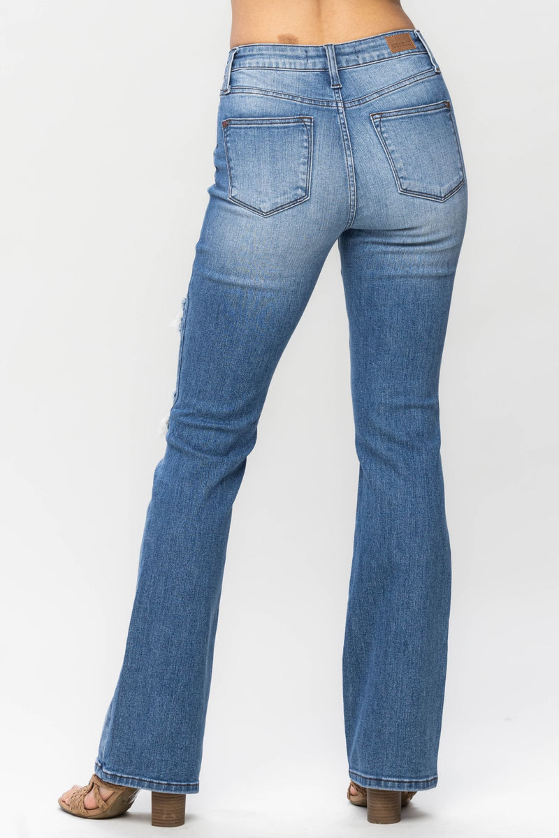 Judy Blue Mid Rise Plaid Patch Detail Bootcut Denim Jeans 88696