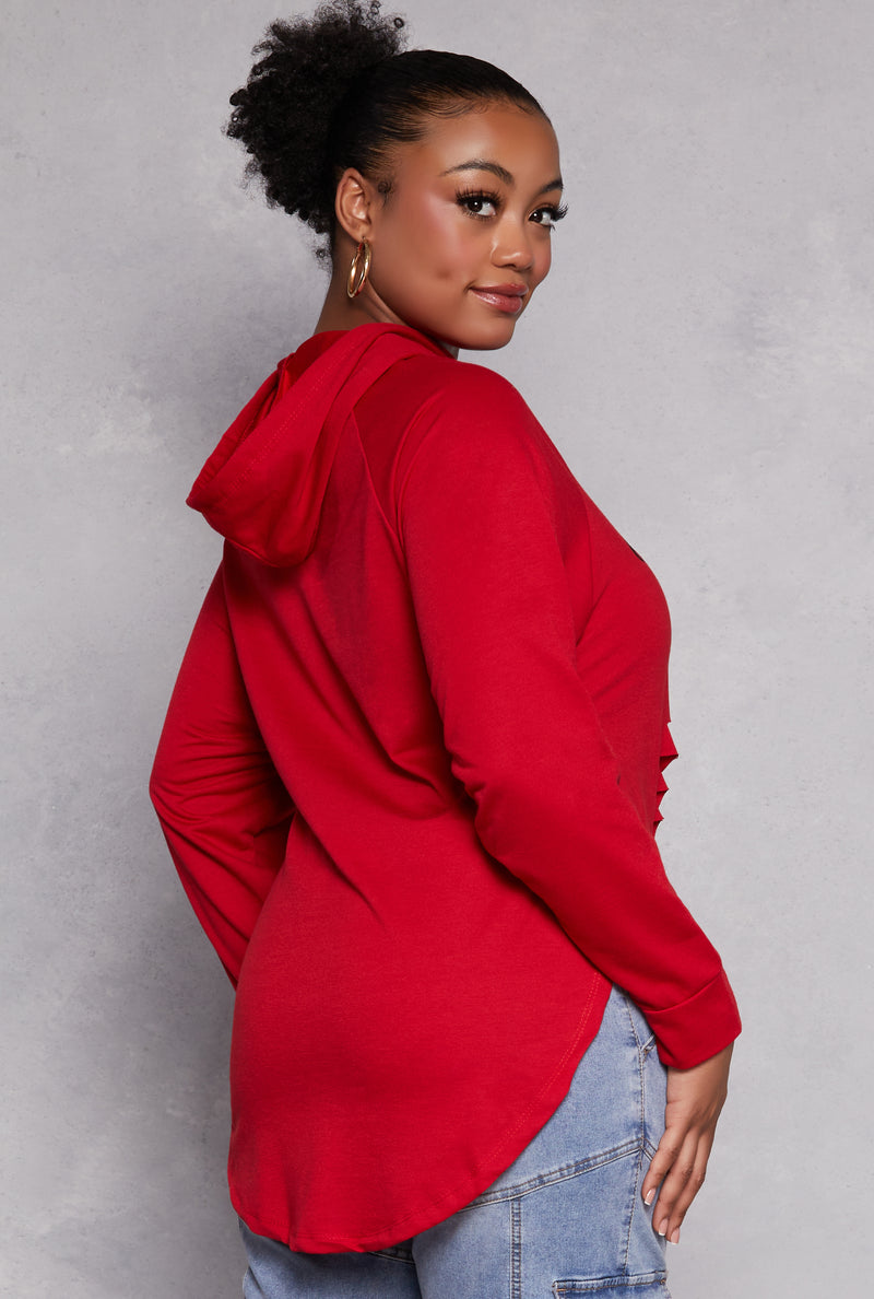 Plus Size Faith Graphic Slashed Hooded Top