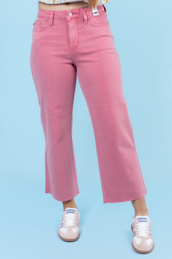 Judy Blue | High Waisted Raw Hem Crop Wide