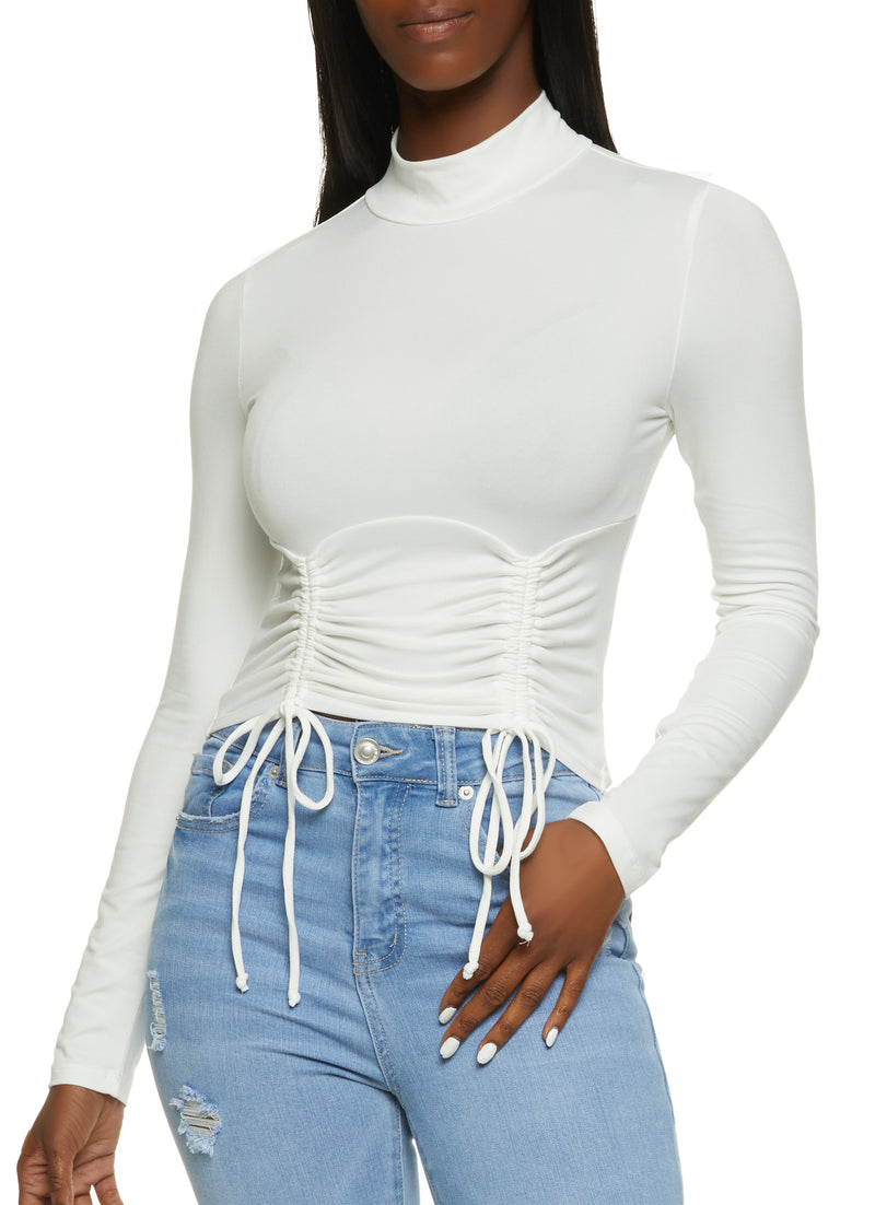 Mock Neck Ruched Long Sleeve Crop Top