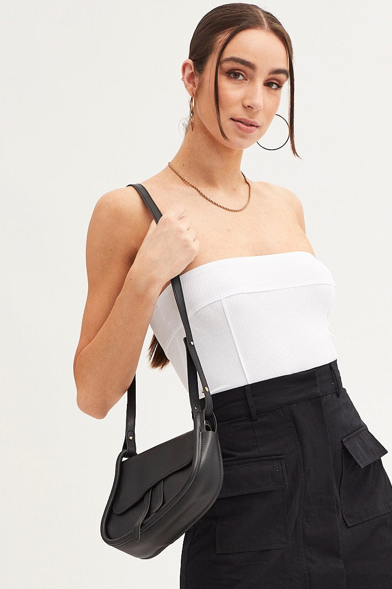 White Tube Top Bandeau Panel Detail Rib Strapless
