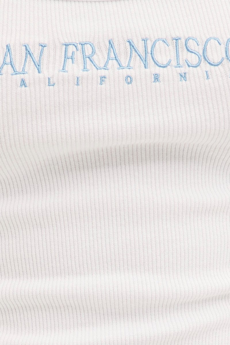 White Graphic Tank San Francisco Sleeveless Crop