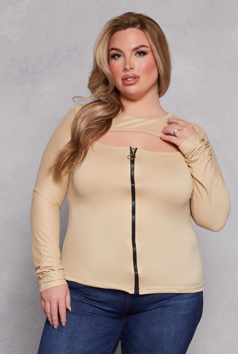 Plus Size Cut Out Zip Front Top