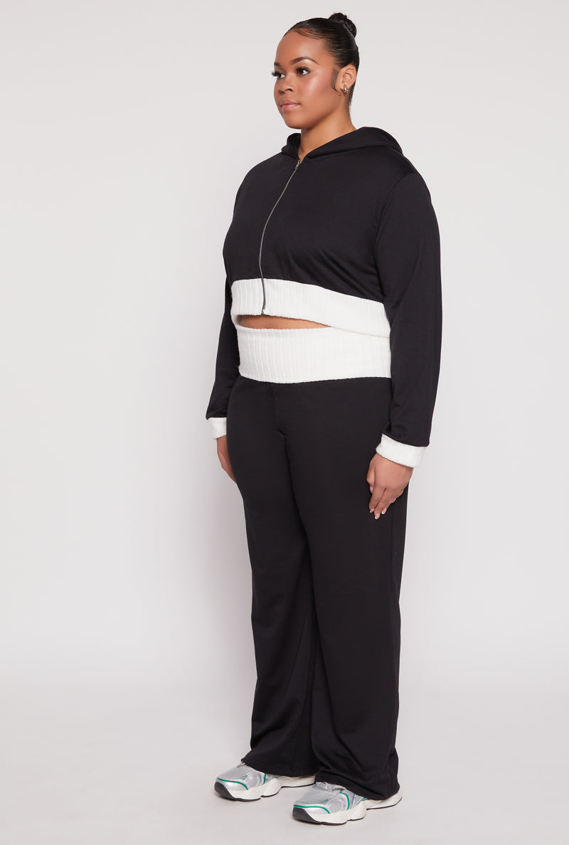 Plus Size Two Tone Trim Hooded Sweatshirt