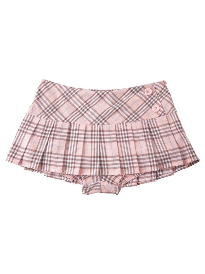 Girly Plaid Pleated Mini Skirt (Pink)