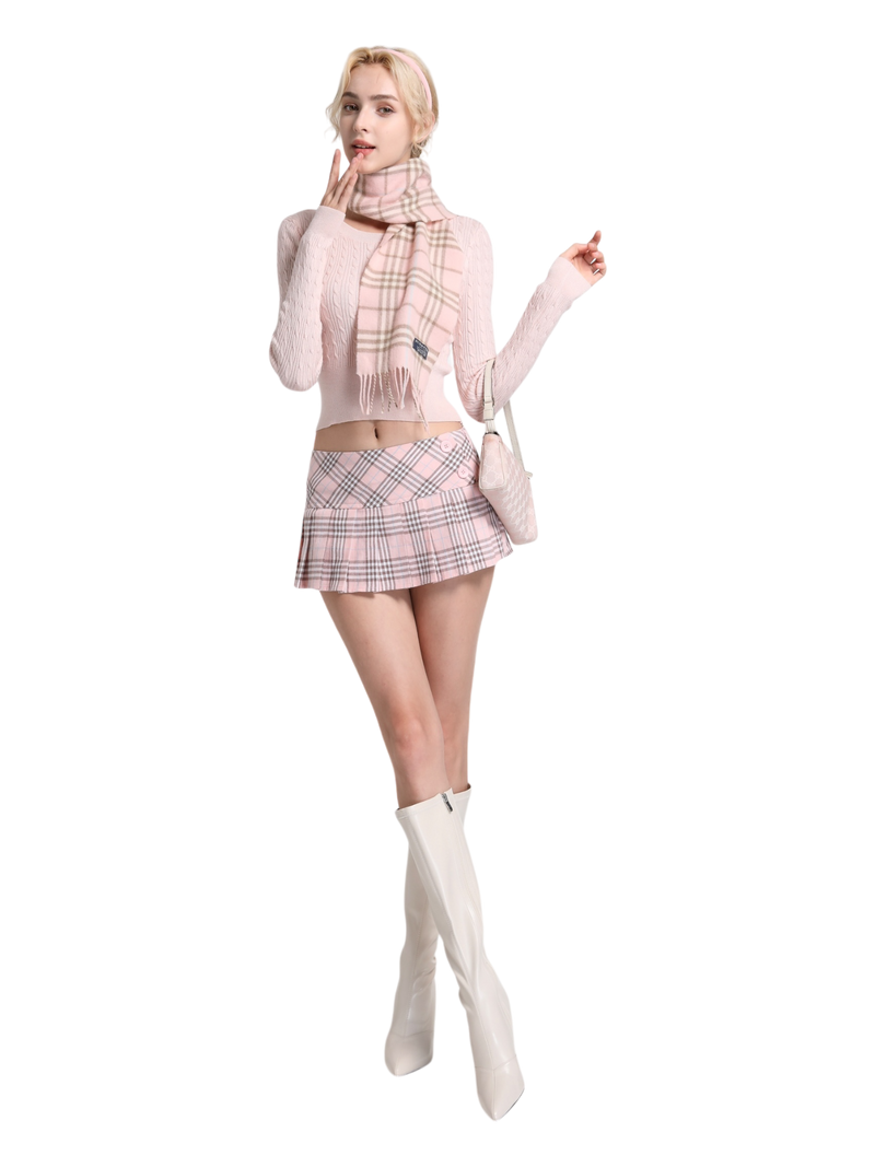 Girly Plaid Pleated Mini Skirt (Pink)