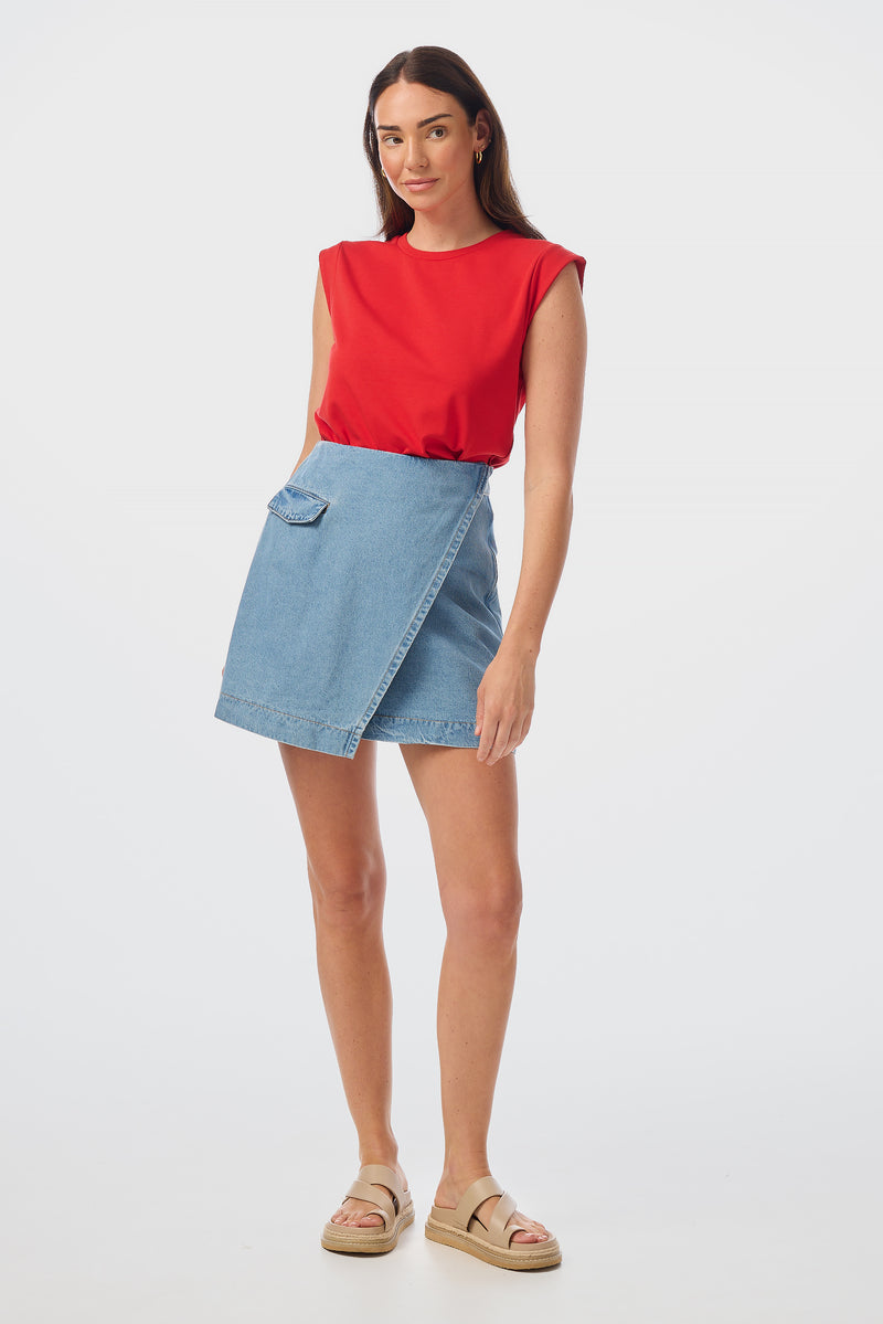 Wrap Mini Skirt - Mid Blue Wash