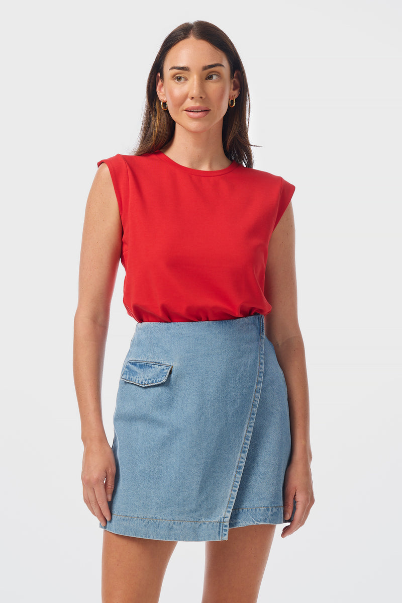 Wrap Mini Skirt - Mid Blue Wash