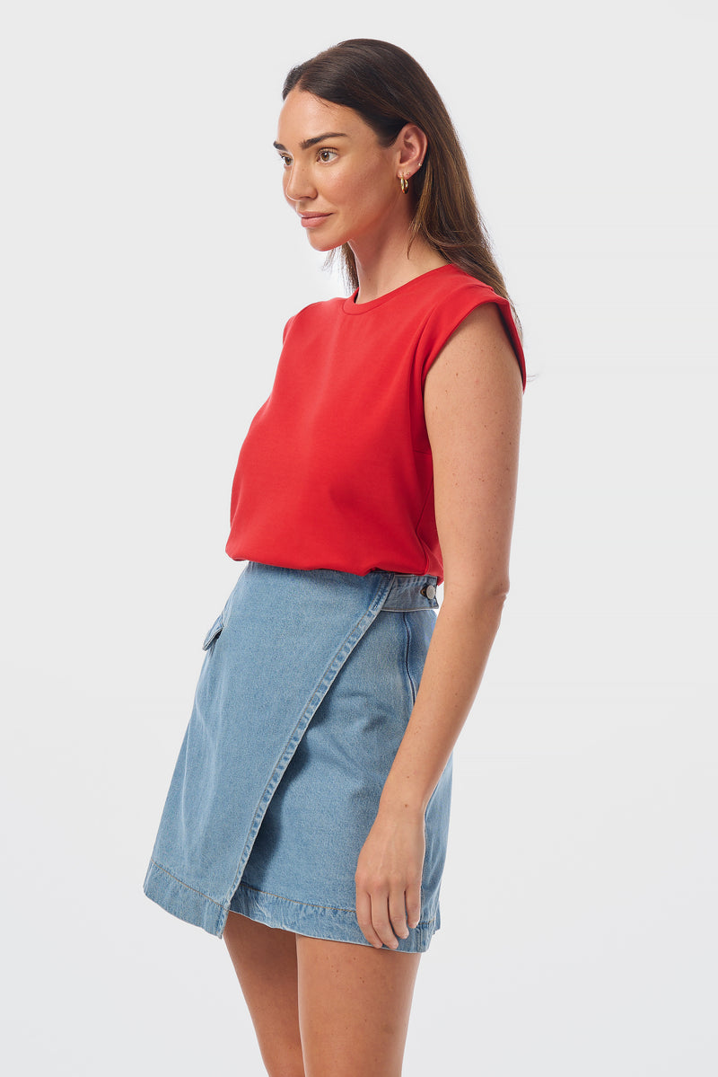 Wrap Mini Skirt - Mid Blue Wash