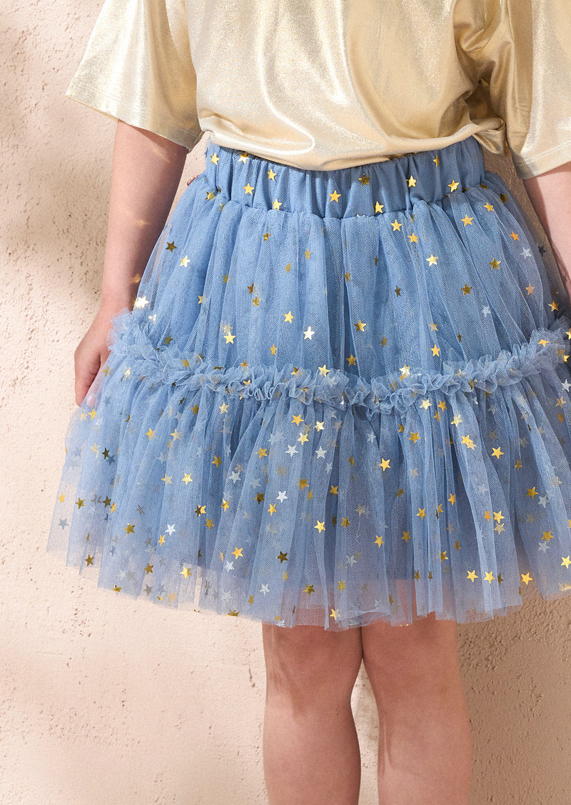 Cora Blue Mesh Tiered Skirt