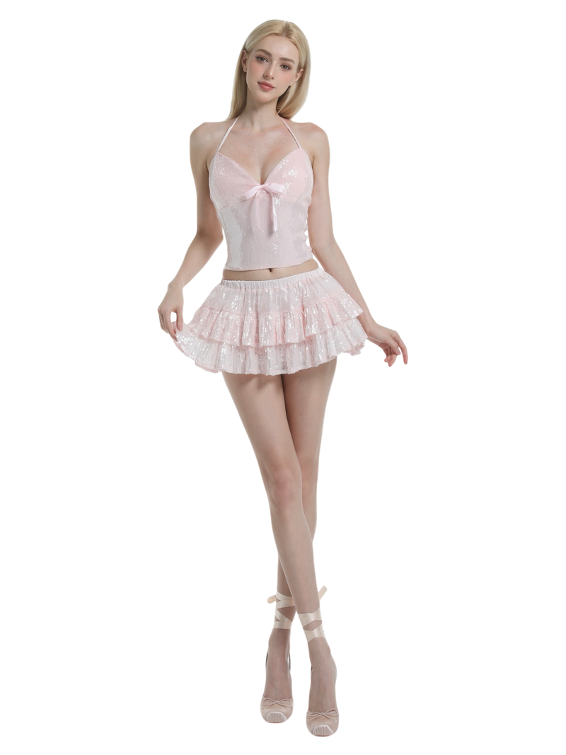 Rosette Fairy Dust Sequin Mini Skirt + Petticoat