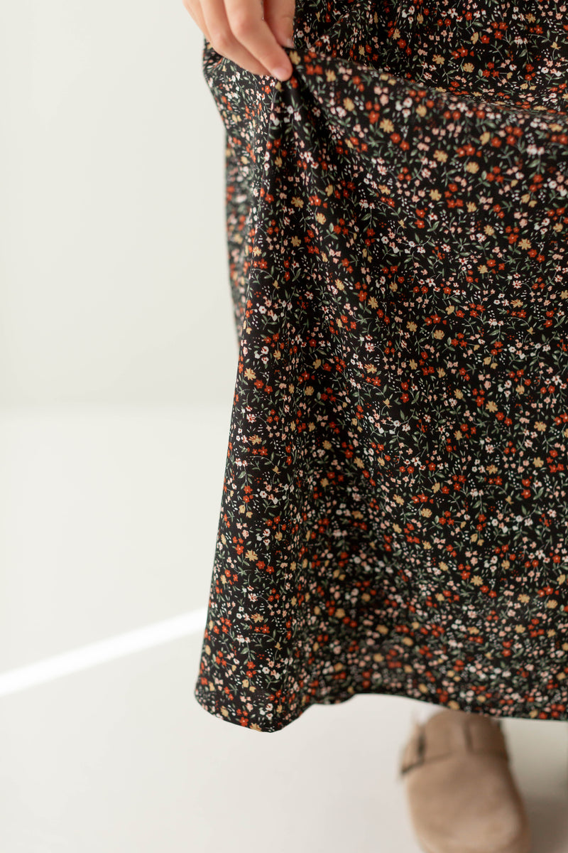 'Nina' Girl Ditsy Floral Skirt in Black FINAL SALE