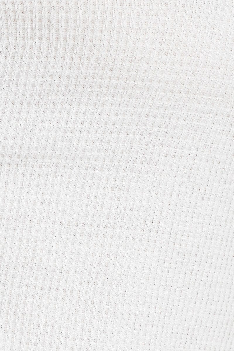 White Crop Cardigan Short Sleeve Waffle