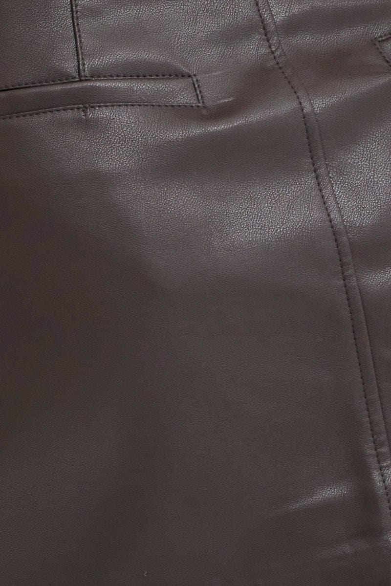 Brown Mini Skirt High Rise Pocket Detail Faux Leather