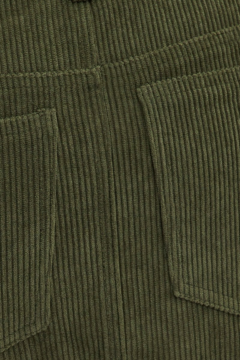 Green Corduroy Mini Skirt Low Rise
