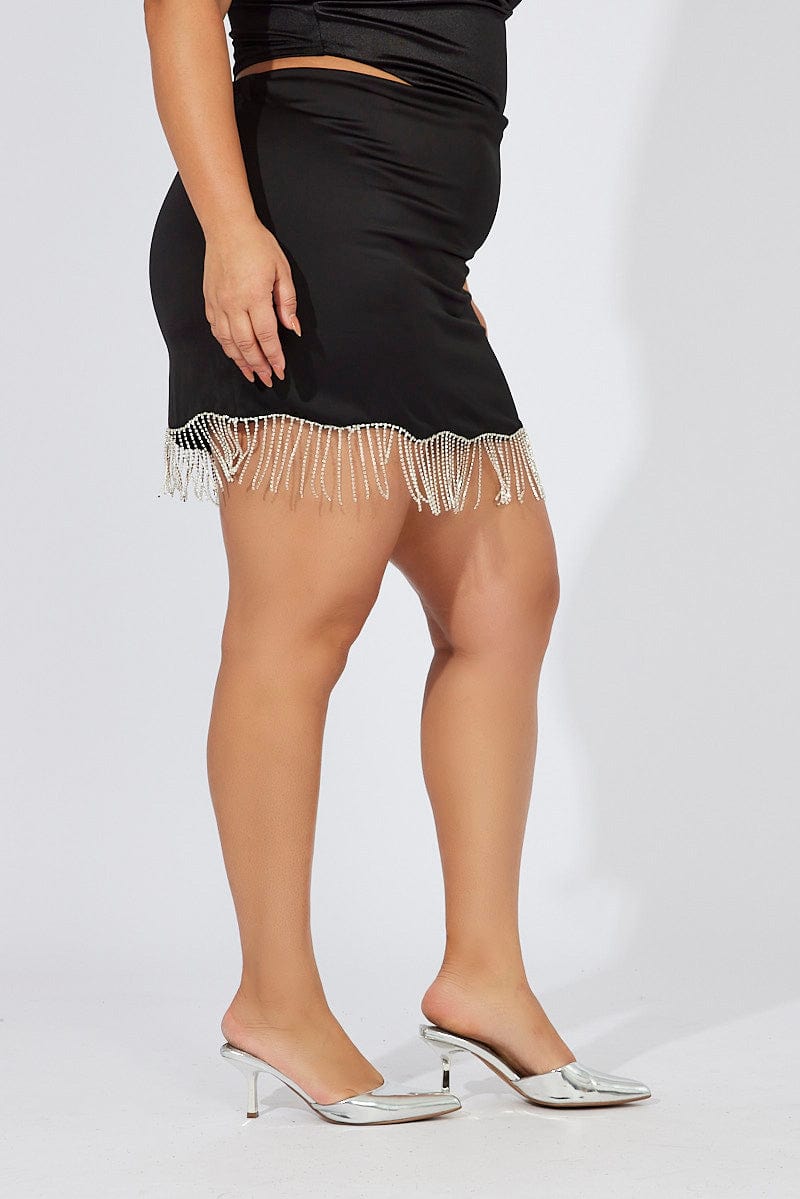 Black Rhinestone Mini Skirt