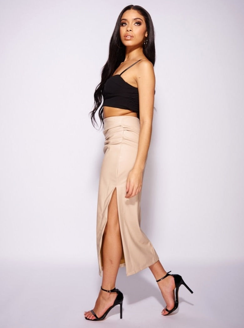 BAE BEIGE FAUX LEATHER SKIRT - FINAL SALE