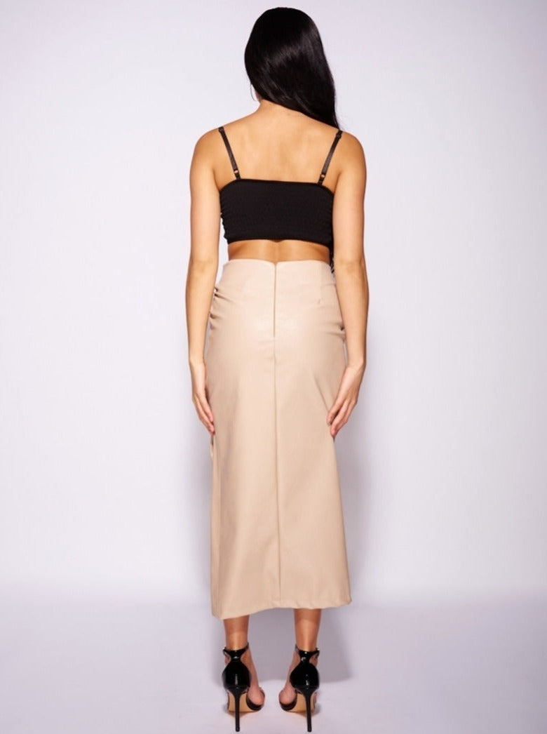 BAE BEIGE FAUX LEATHER SKIRT - FINAL SALE
